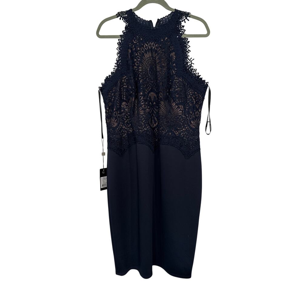 NWT Tadashi Shoji Fornax Lace Neoprene Navy Sleeveless Cocktail Dress, 16